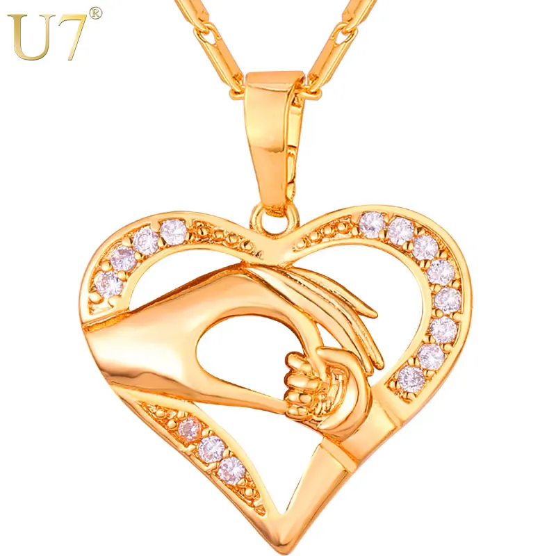 Image U7 Love Heart Mom Baby In Hand Pendant   Chain Necklace Cubic Zirconia Thanksgiving Gift Necklaces Jewelry P1121