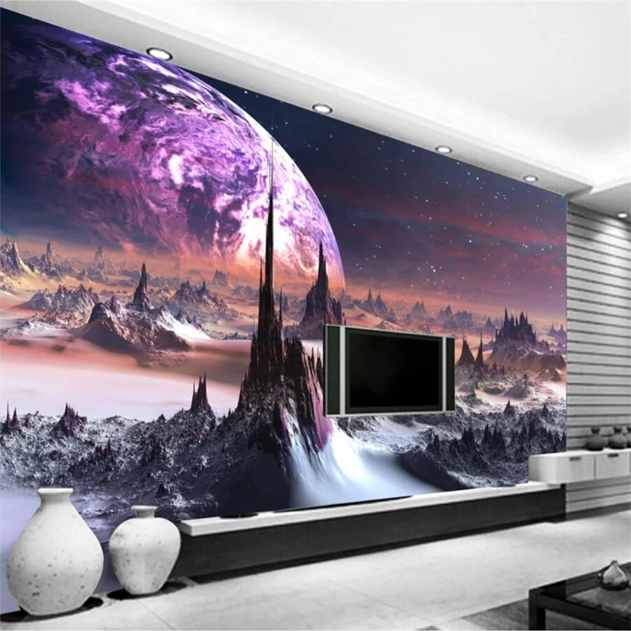 

beibehang custom stereo mural 3D wallpaper Star Universe fantasy mountains wallpaper TV backdrop wall papel de parede wallpaper