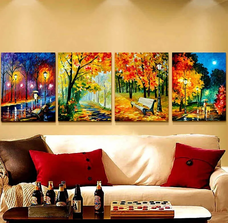 

DIY Yellow Leaf Night Street Diamond Embroidery Painting Landscape Full Round Diamond Painting Cross Stitch Diamond 4PCs