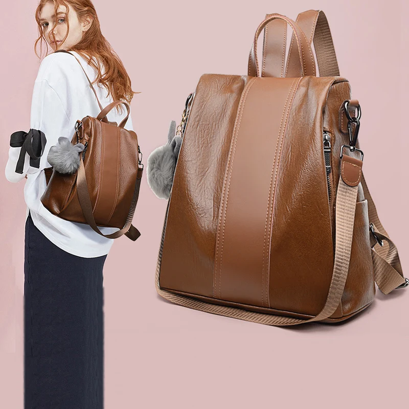 

Fashion 3 in 1 Backpack Women Anti-theft Backpack 2019 Female PU leather shoulder bag Schoolbags for Girls Travel Daypack Sac