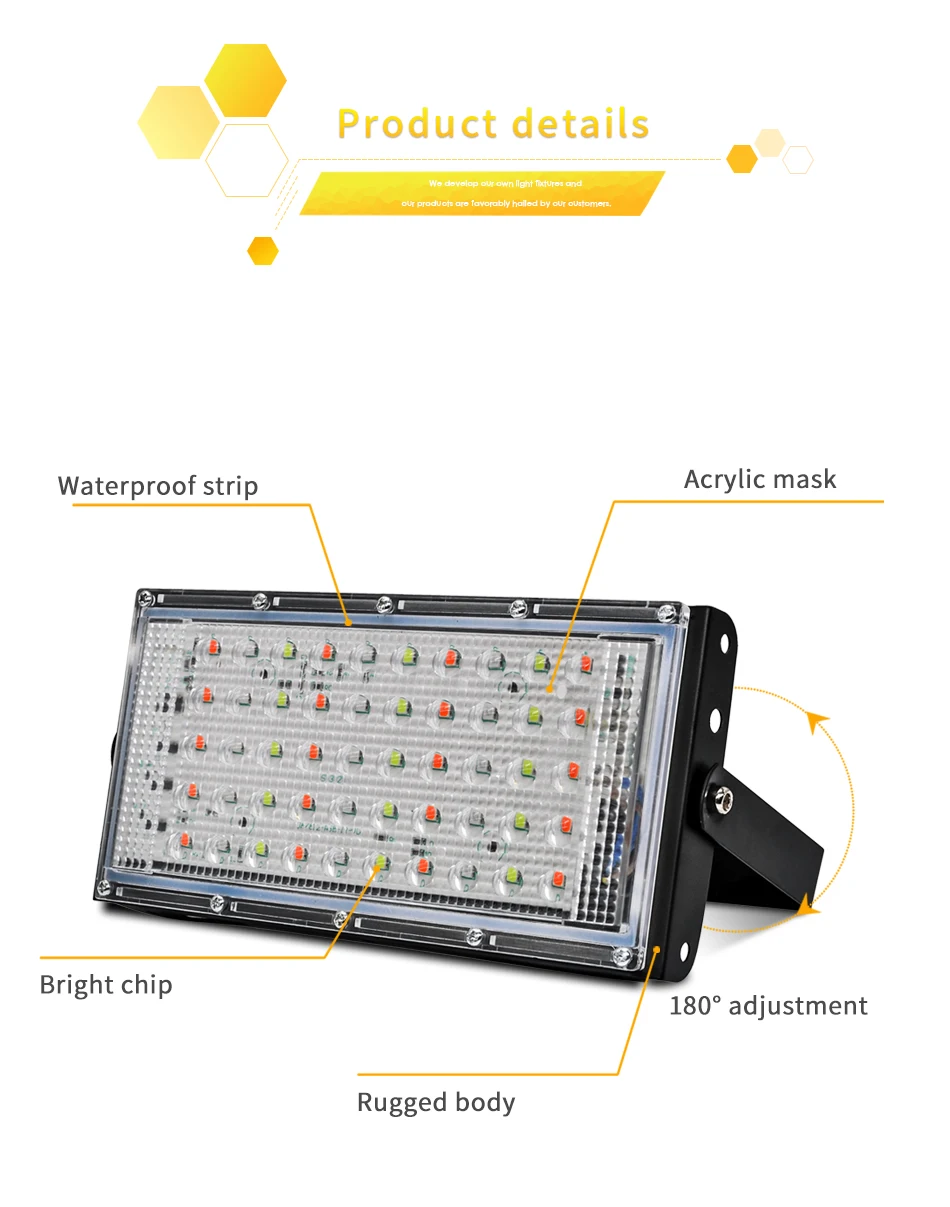 IP65 RGB Светодиодный прожектор 10 Вт 50 Вт Светодиодный прожектор светильник ing наружный уличный светильник Настенный отражатель водонепроницаемый точечный светильник AC 220 В 240 В