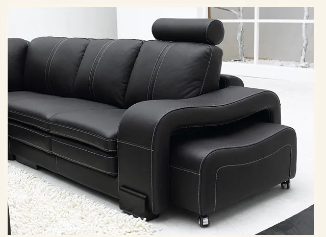 0413-S864-4 black leather sofa