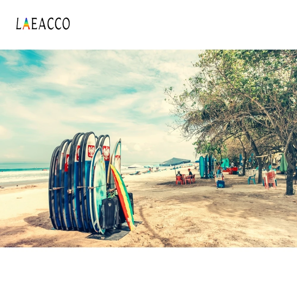 

Laeacco Surfboard Beach Photography Backdrops Customized Summer Holiday Photocall Photographic Backgrounds for Photo Studio