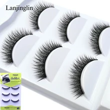 LANJINGLIN 3 пары 3D норковые ресницы ручной работы натуральные накладные ресницы крест Поддельные ресницы макияж полосы толстые ресницы# A-106