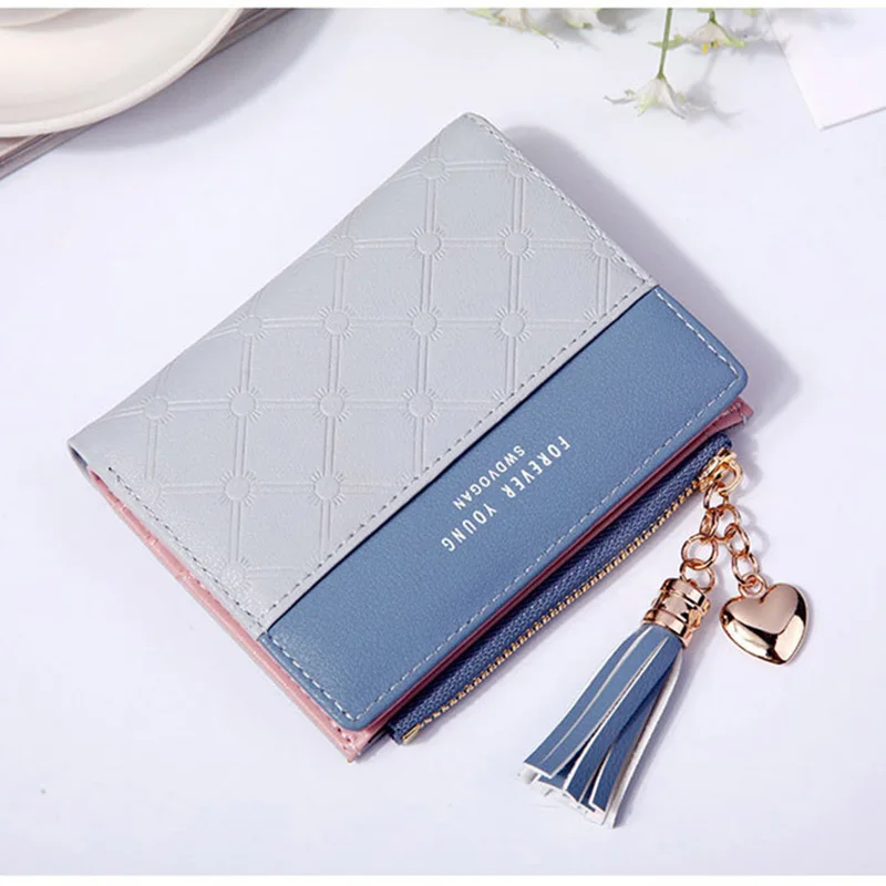 Women Wallet Female Short Paragraph Coin Purse Color Wallet Women Small Fold Wallets Tassel Zipper Button Bag Credit Card Holder (2)