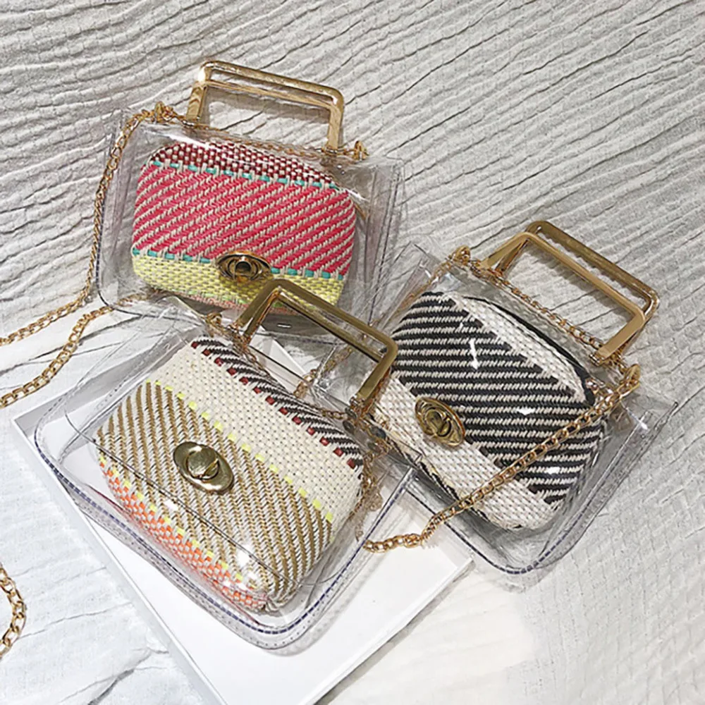 

Fashion women's bag new transparent shoulder wild handbag Messenger bag multi-function portable small square bag Dropship Y508