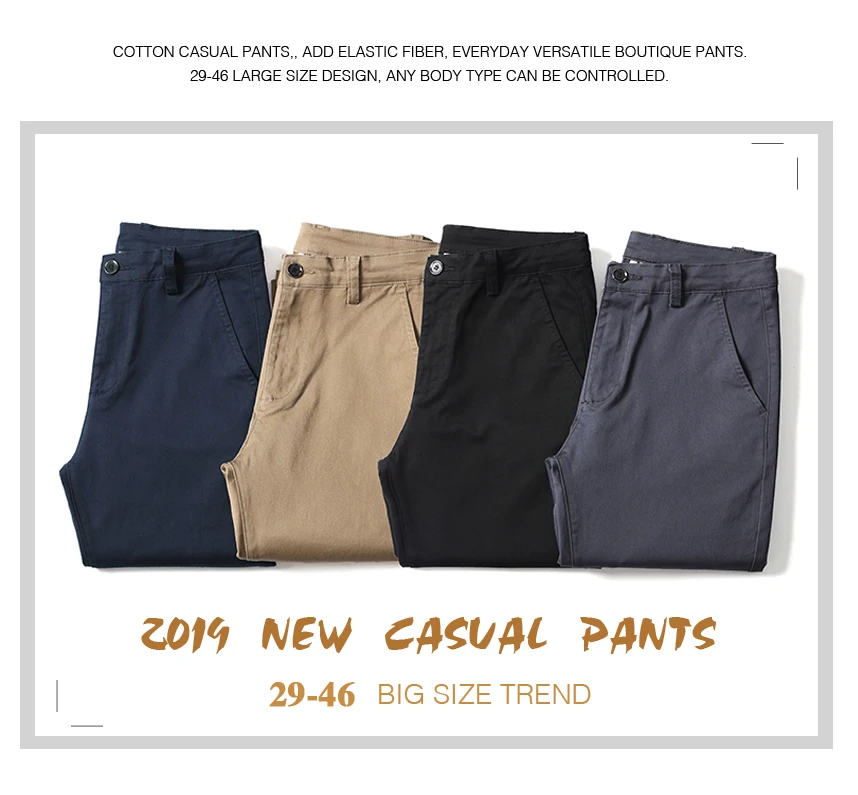 4 Colors Casual Pants Men Classic Style 2019 New Business Elastic Cotton Slim Fit Trousers Male Gray Khaki Plus Size 42 44 46