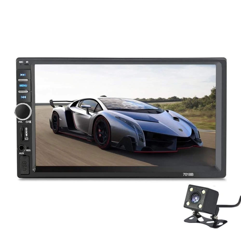 

7018B 7" 2 Din touch screen car MP5 player audio stereo FM radio Bluetooth multimedia player with 4 lights camera support TF