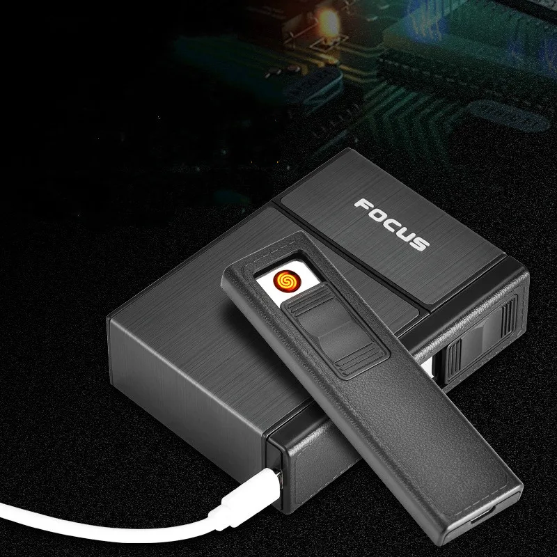 Держатель Ciagrette коробка со съемной электронная USB Зажигалка Беспламенное ветрозащитное табачный чехол для прикуривателя