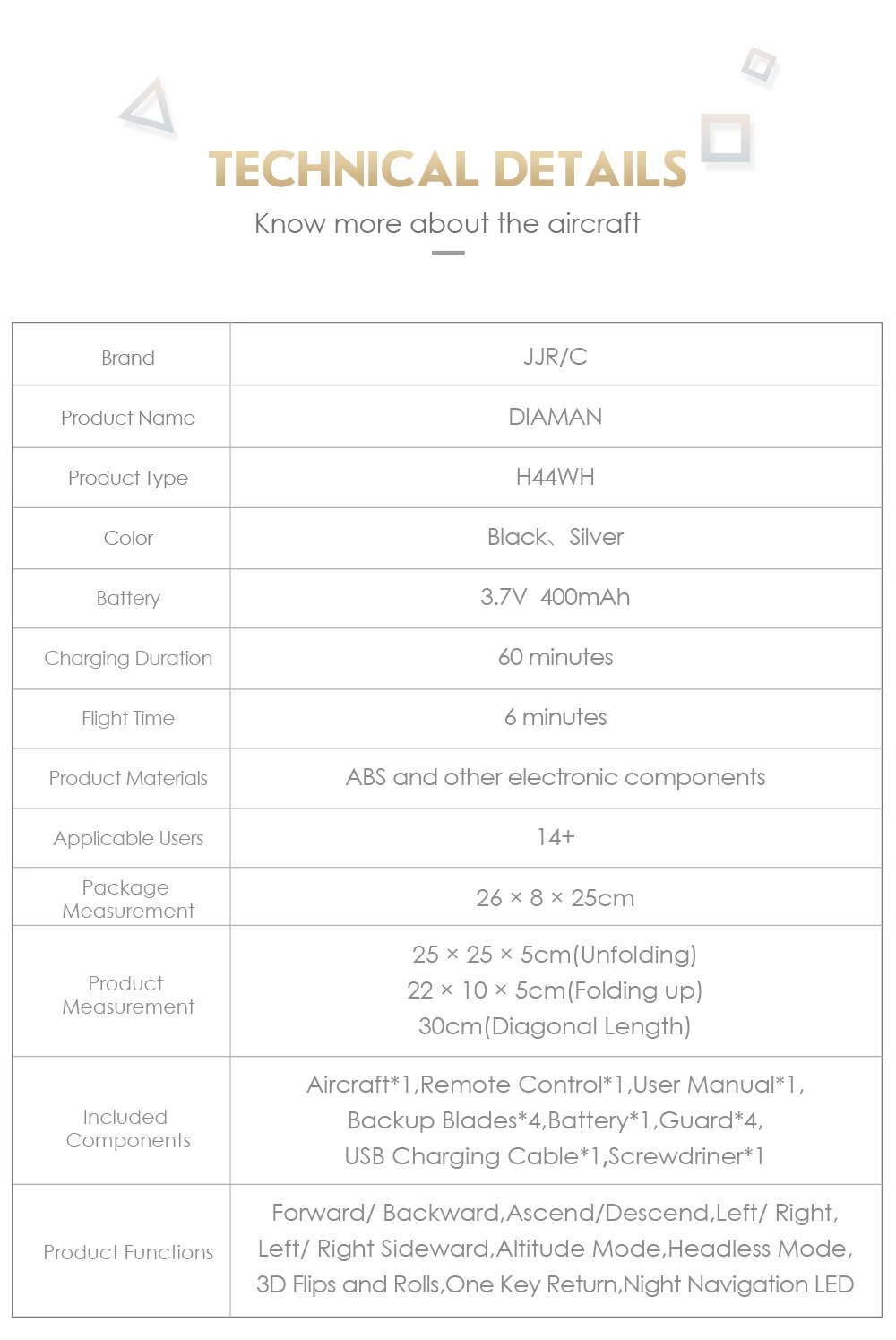 JJRC H44WH DIAMAN FOLDABLE DRONE WITH 720P CAMERA HD WIFI DRONES 23
