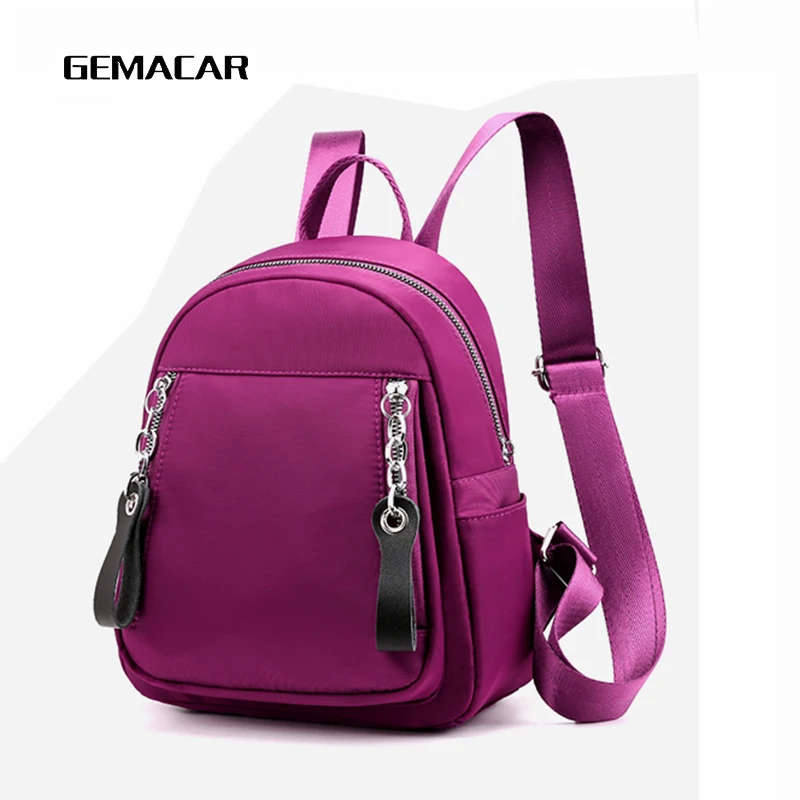 Повседневный женский маленький рюкзак, Одноцветный тканевый светильник, женская модная сумка для покупок с цепочкой, с отверстием для наушников, сумка для девочек