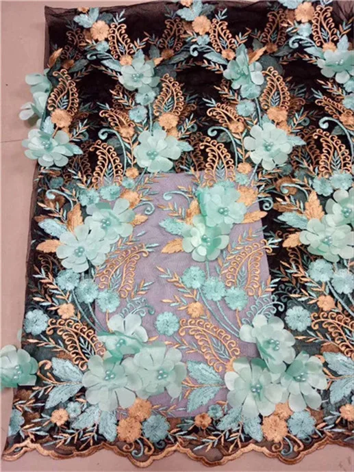3D кружевная ткань Высокое качество сетка вышивка аппликация 3D цветок тюль нигерийские кружевные ткани розовый, зеленый, черный, фиолетовый - Цвет: zx1307