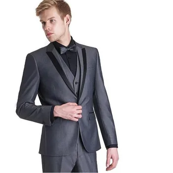 

New Customized High Quality grey Wedding suits for men 2017 new Formal three-piece mens suit terno masculino (Jacket+Pants+Vest)
