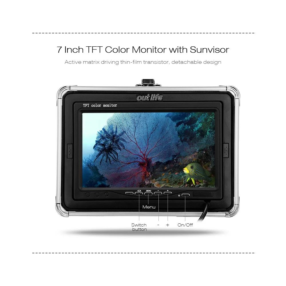 Outlife F007M-15 متر-IR المهنية الصيد مكتشف كاشف صياد السمك مع الفيديو 7 بوصة TFT HD كاميرا الأشعة تحت الحمراء مصباح الصيد