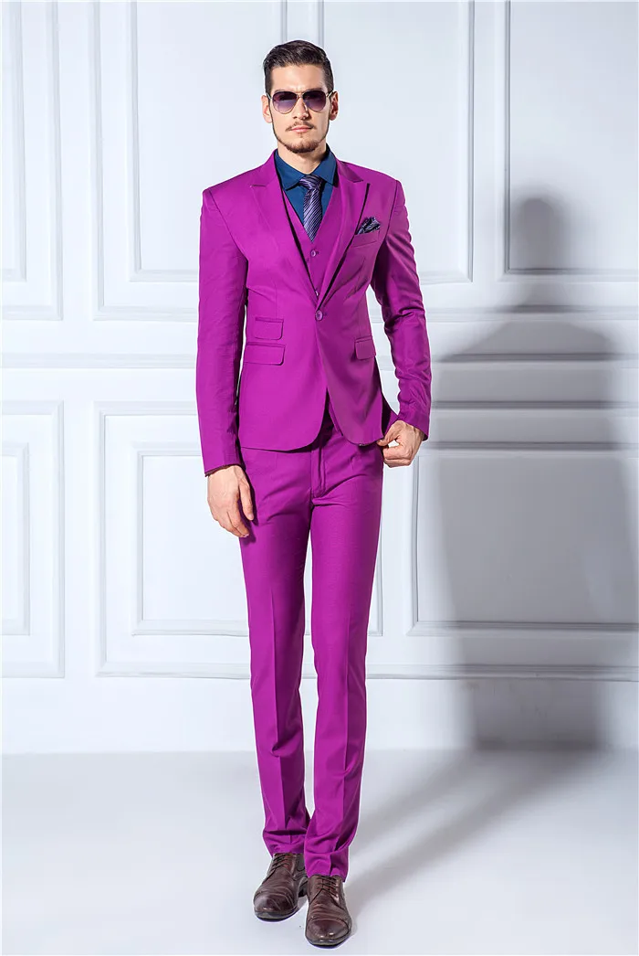 2017 Tailored Slim Fit Men's Bright Purple Tuxedos Best Men Wedding