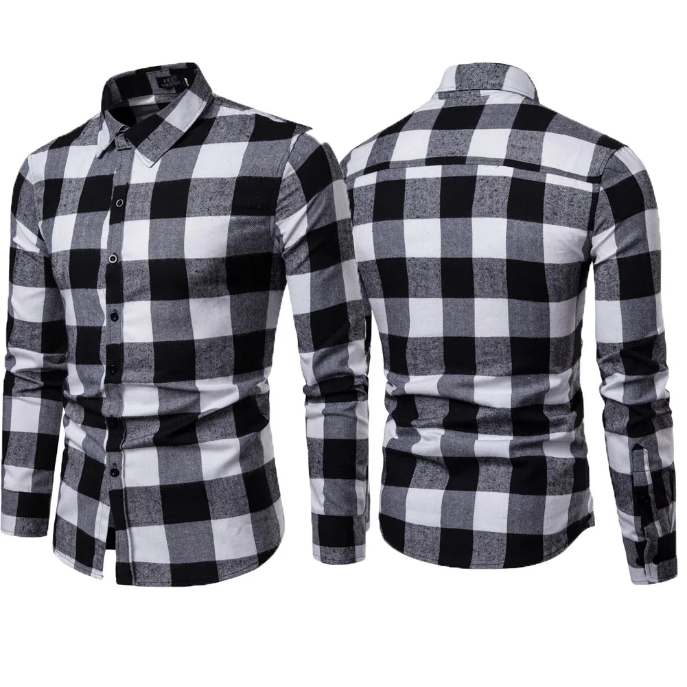 2019 мужской фланелевый рубашки Лот из 6 случайных плед Твердые кнопки спереди щеткой хлопок Бизнес работы Повседневный Топ