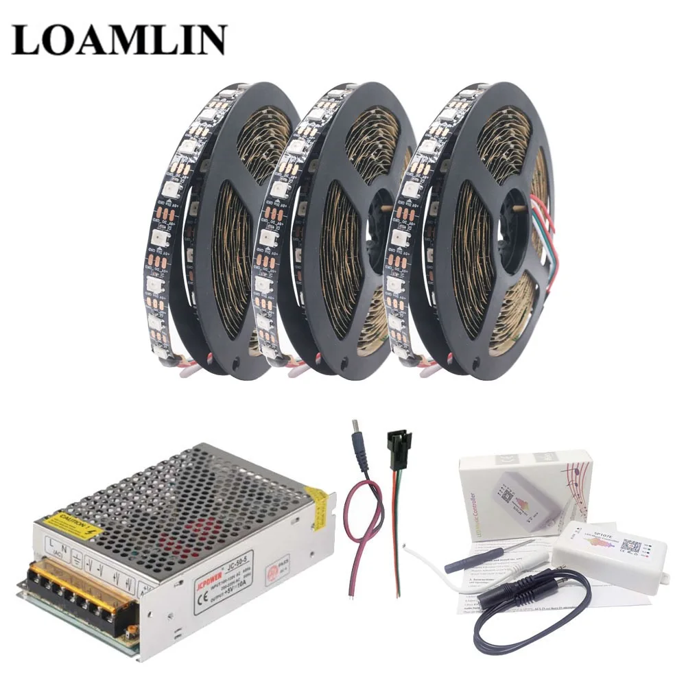 

WS2812B WS2812 RGB Led Strip Light+ SP107E Bluetooth Music RGB Led Controller +DC5V Led Transformer 5M 10M 15M 20M Kit