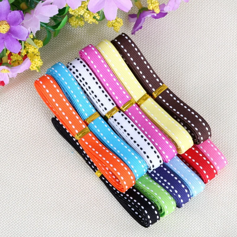 10mm Dot Grosgrain Ribbon Garment Sewing Accessories DIY Decorative Art Craft Gift Baking Ribbon Random Mix Color 12y (1y/color)
