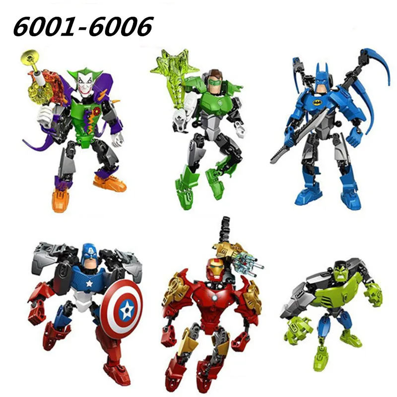 

2018 NEW DECOOL 6pcs/lot Super Hero Factory Iron Man Hulk Batman Captain America robot building blocks kids DIY bricks toys 6001