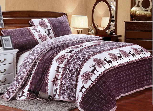 winter warm and nordic style bedding set moose design mink cashmere winter sheet set