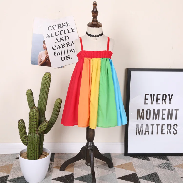 

Everweekend Girls Summer Rainbow Sundress Halter Ruffles Candy Color Princess Dress Sweet Children Fashion Dresses