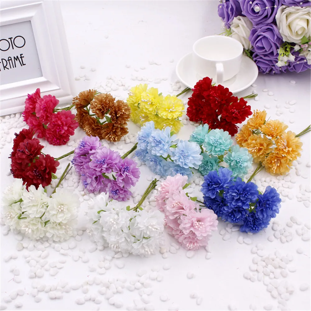 

6pcs / lot 9 cm artificial silk corsage headdress dahlia daisy chrysanthemum flowers handmade DIY home decor head