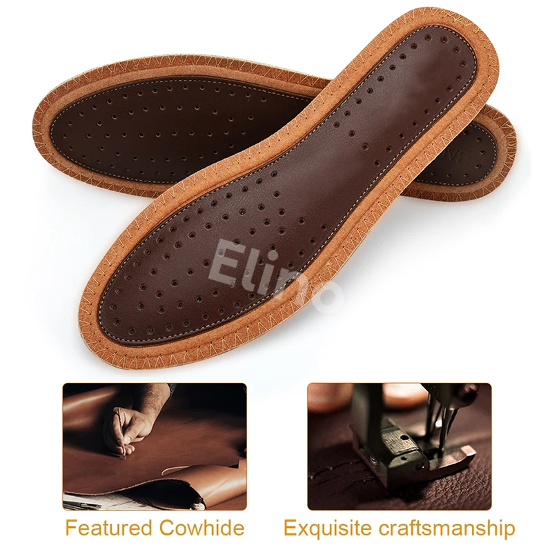 Elino Deodorization Leather Cowhide Insoles Activated Carbon Sweat Absorption Care Breathable Insoles Men Women