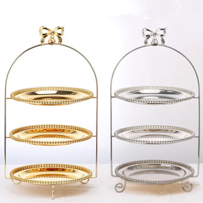 

3 Layers Metal Serving Tray Wedding Decoration Cake Plates 51.5*28CM