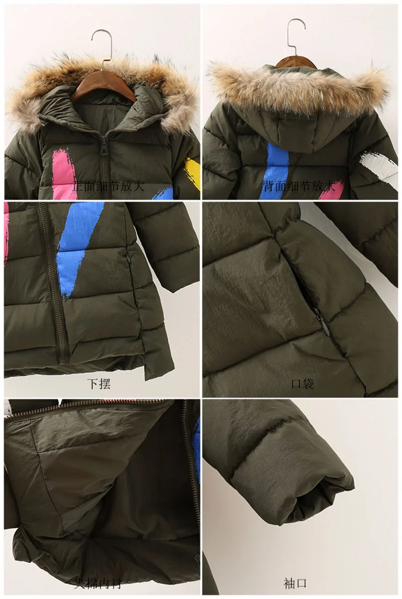 Новинка 2018 года, зимняя детская куртка для девочек, хлопковое Стеганое пальто, модная теплая детская верхняя одежда с капюшоном и меховым