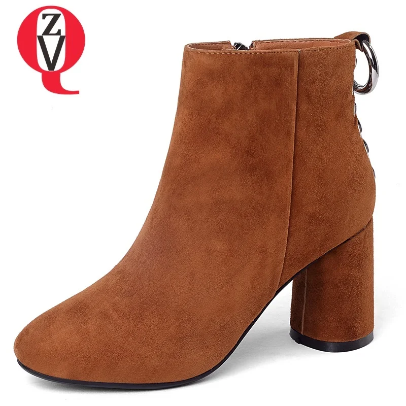

ZVQ women shoes newest hot sale cow suede two colors round toe high strange style fashion concise winter plush warm ankle boots