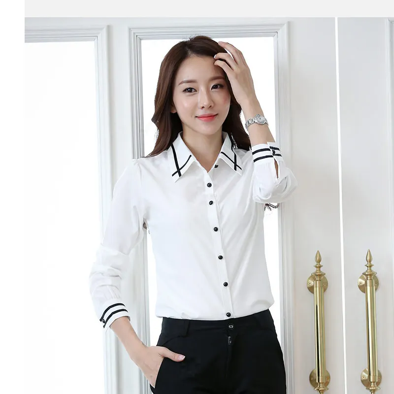 

Spring and autumn south Korean edition chiffon shirt long sleeve casual white blouse with blouse and white shirt