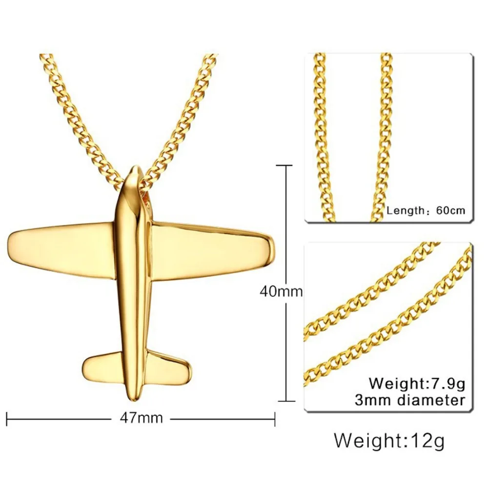 Дизайн Для Мужчин's Нержавеющая сталь ожерелье, подвеска из золота авиационный самолет в форме 2" цепи