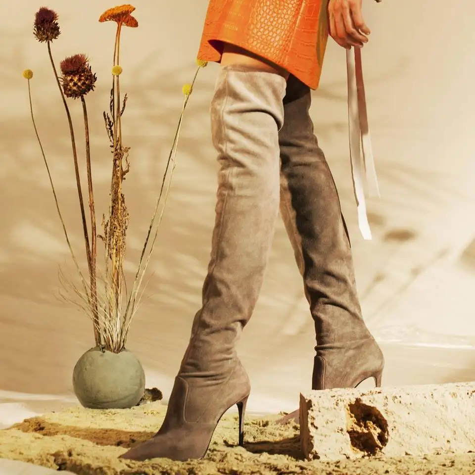 pointed toe knee high heel boots