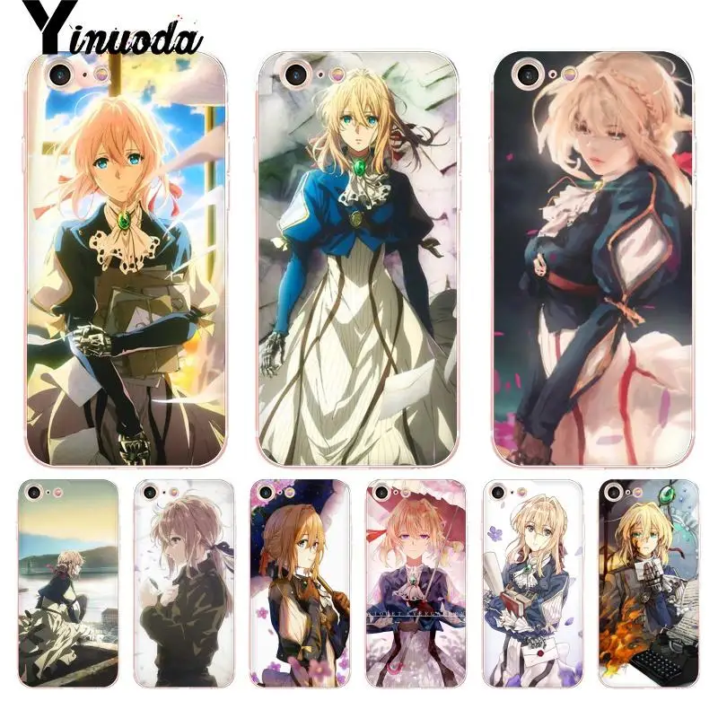 Чехол Yinuoda для iphone 7 6 X чехол с аниме фиолетовым Evergarden прозрачный телефона iPhone 8 6S