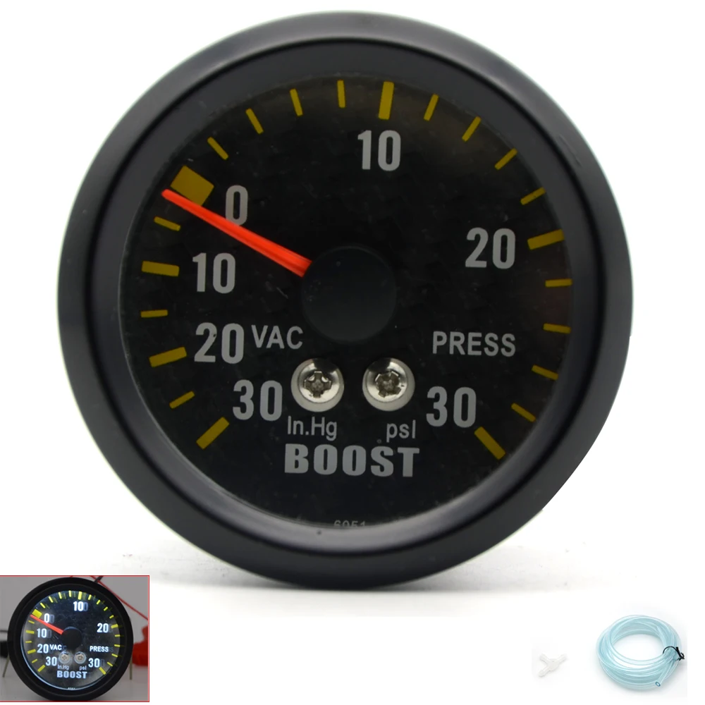 

2" 52mm Auto Car Turbo Boost Gauge Analog Carbon Fibre Face -30~30 PSI Meter White Background Light