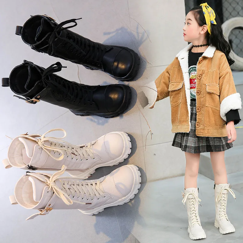 

Girls Martin Boots Velvet Winter Shoes Buckle Decoration 2019 Children Winter High Boots Girls Long Boots Kids