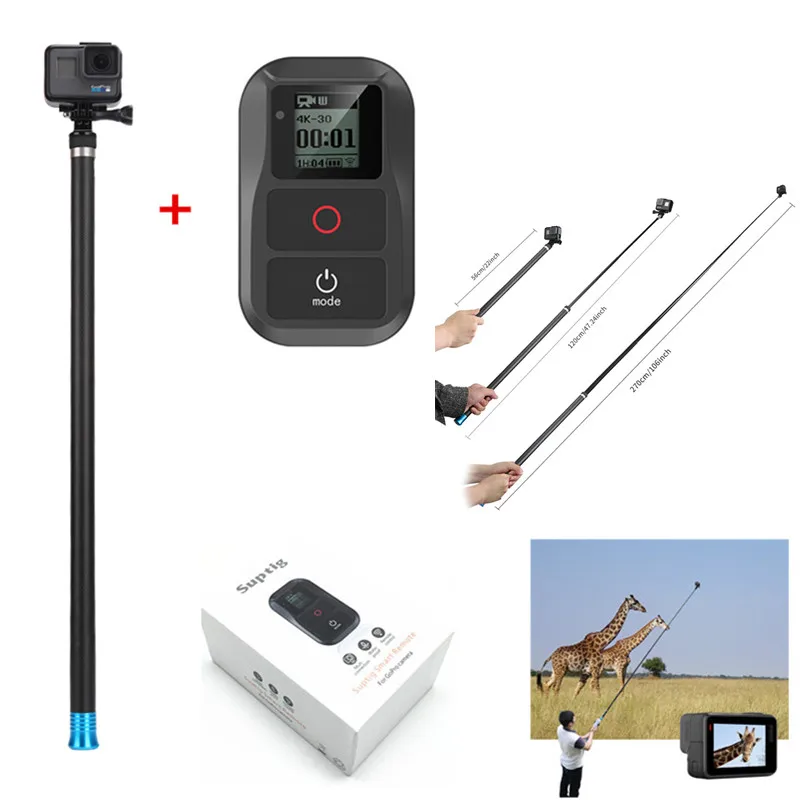 

106" Extendable Handheld Monopod Pole With WIFI Remote Control For GoPro Hero 6 Hero 5 4 3 Session