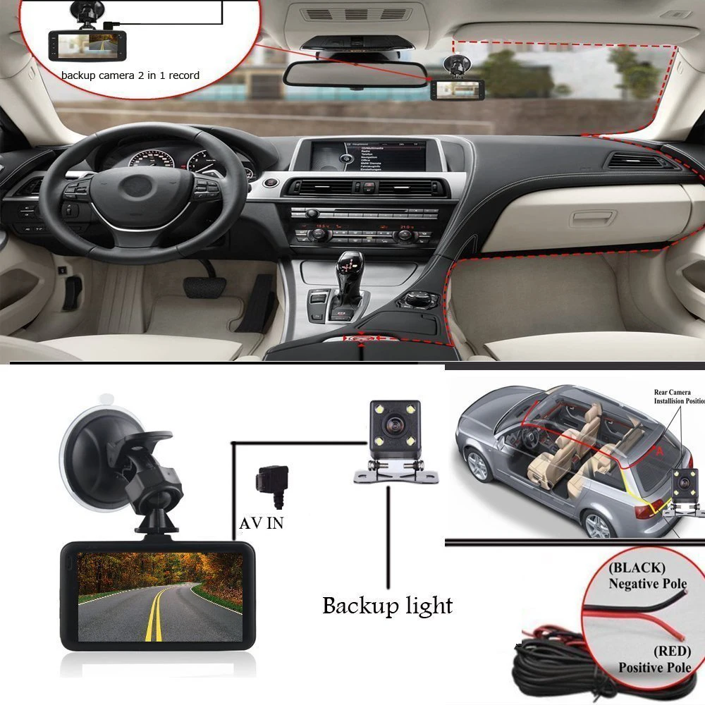 Original Podofo Dual Lens Car DVR Dashcam 1080P Video Recorder Registrator with Backup Rearview Camera Camcorder WDR BlackBox 