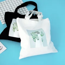 YILE молнии хлопок холст Экологичная для шоппинга с ручкой через плечо сумка для девочек с принтом кактус D066