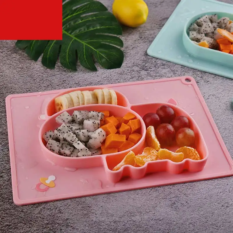 

Food Grade Silicone Baby Dishes Meal Plate Meal Mat Integrated Design Creative Grid Bowl Infant Children Cartoon Cow Dishes