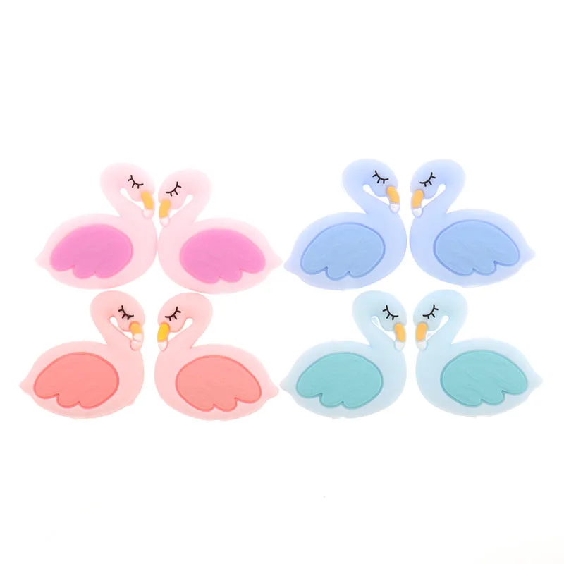 FKISBOX 20PCS 실리콘 Teething 구슬 백조 Chewable  Teether 목걸이 구슬 플라밍고 DIy Pacifier 체인 Cuentas Silicona
