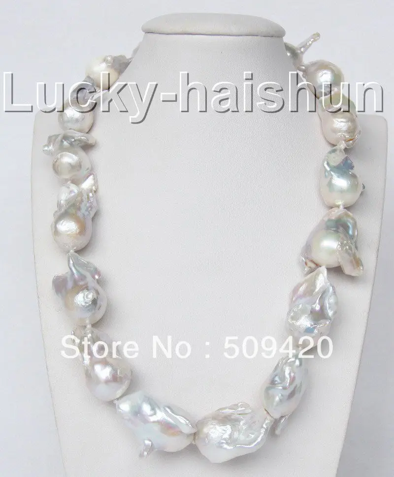 

~~ Free Shippingluster 18" 31mm white Reborn keshi pearl necklace filled gold dragon clasp