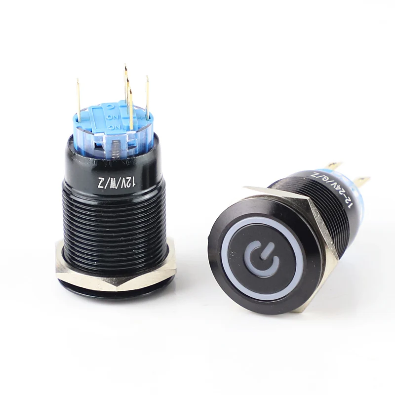 19mm Metal Alumina black press button Led power mark lamp button latching control switch Self-locking Push Button Switch