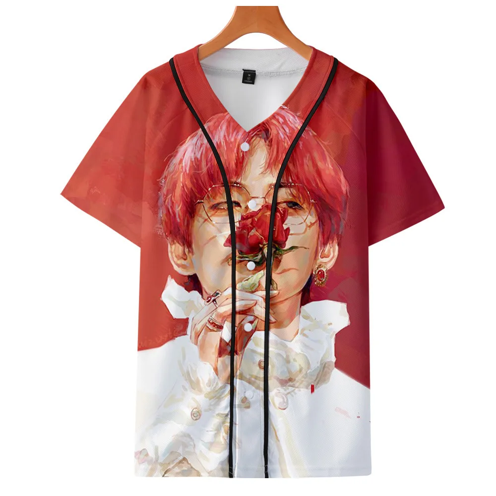 

Kpop EXO JIN SUGA Short Sleeved T-shirt Female Korean Loose Cardigan Summer Baseball Uniform Lovers K-pop Tshirt K Pop T Shirt
