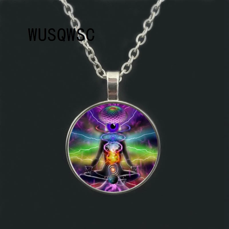 

WUSQWSC Chakra yoga necklaces pendants bronze chain Hinduism necklace signs meditation photo necklaces mandala Zen necklace
