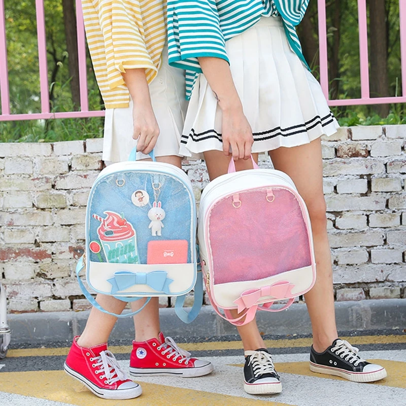 

Girls Sweet Cute Transparent Backpack like pvc 9293 Candy Color Student School Bag