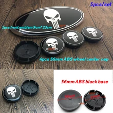 

Dust-proof Black Punisher Logo 5X Car emblem kit 56MM 2.2" 5.6CM Wheel Center Cap Front Grille Emblem 23CM*9CM Auto Accessorie