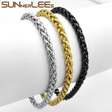 Sunnerlees Модные украшения Нержавеющая сталь браслет 3 мм-7 мм Пшеница Цепочка для женщин людей подарок sc05 B