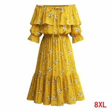 Женское платье большого размера плюс 5XL 6XL 7XL 8XL летнее свободное белое шифоновое платье на одно плечо с коротким рукавом большого размера