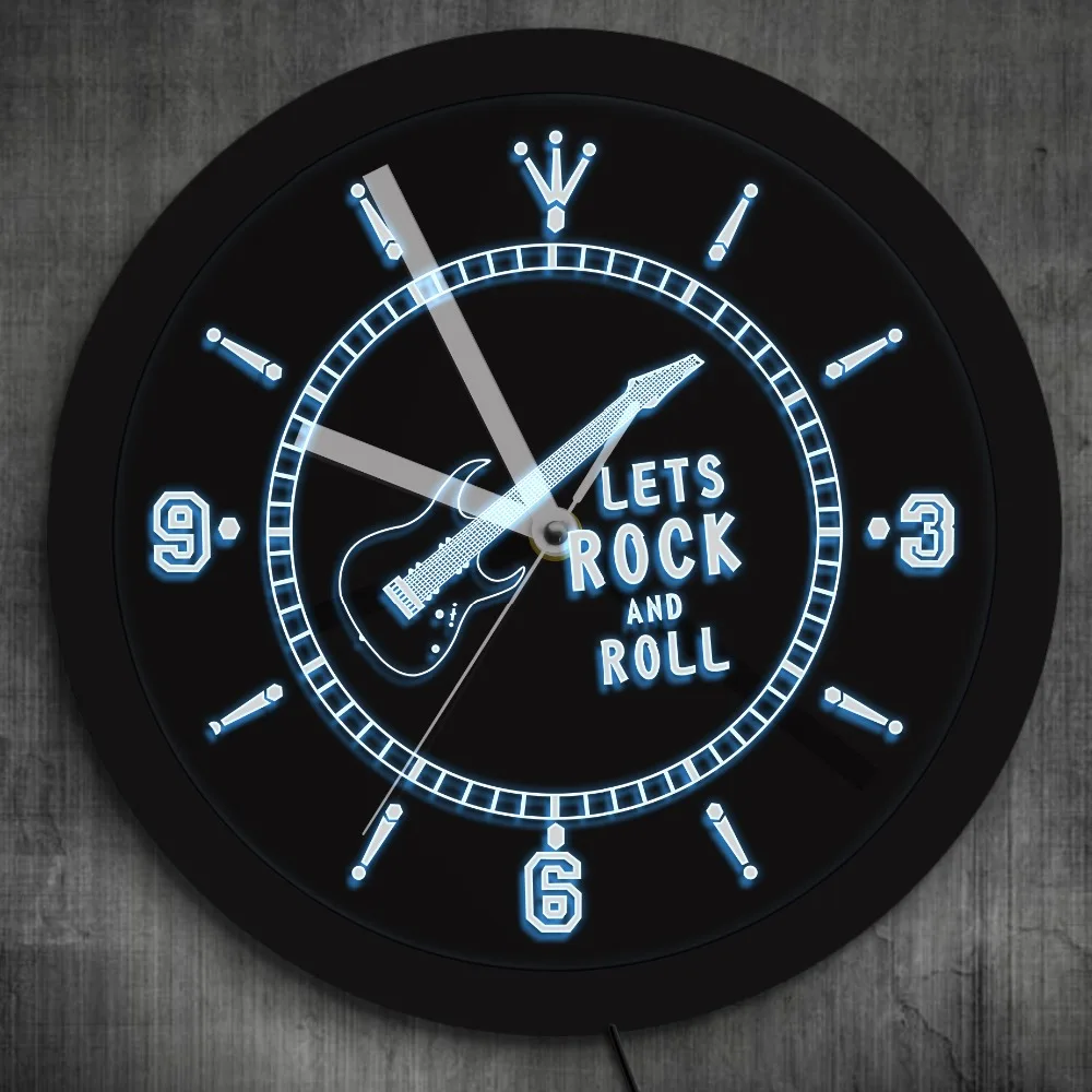 Buy Rock n Roll Neon Effect Wall Clock Music Studio